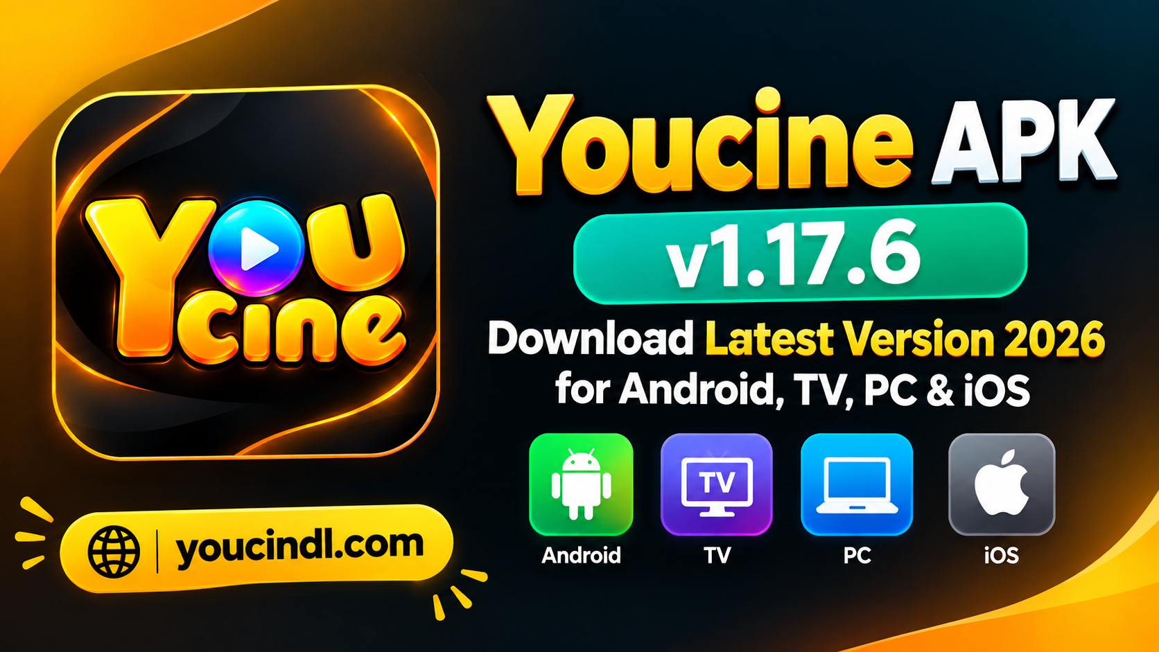 Youcine APK logo and streaming hero graphic